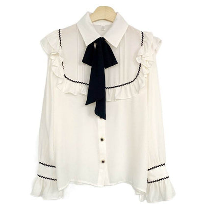 Elegant Bow Ruffled Tied Flared long Sleeves Shirt For Women