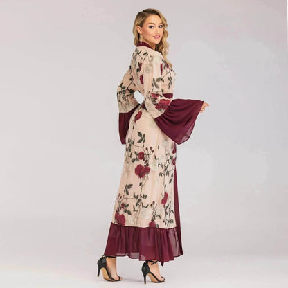 Fashion Floral Open front Abaya  Kimono Abaya for Middle Eastern Dubai Turkey Arab Women