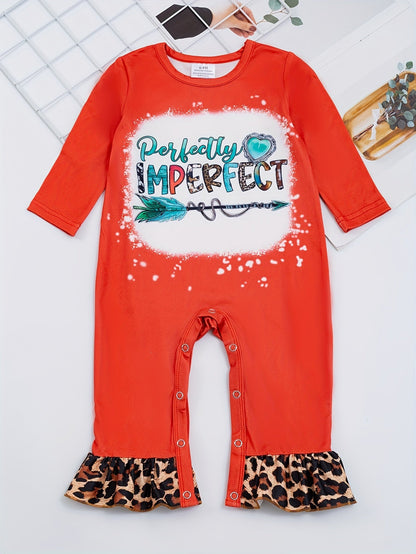Autumn Western Cowboy Series Baby Girl's Cute Bodysuit With Leopard Cow Pattern Flower Letter...random Print