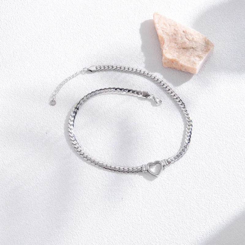 Mode Simple Creux Cœur Acier Titane Bracelet Saint-Valentin cadeau