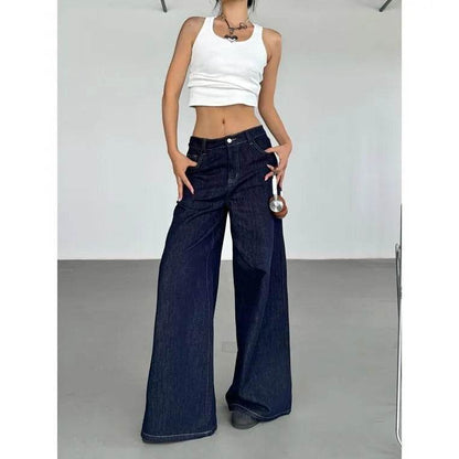 Pantalon Jean Ample Jambe Large Rétro Américain Tendance pour Femme