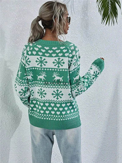Elk Autumn And Winter New Knitted Round Neck Women's Christmas Snowflake Pullover Women's Sweater