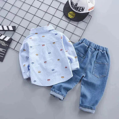 Vêtements pour enfants, ensemble décontracté deux pièces avec chemise à manches longues pour garçons, collection automne.