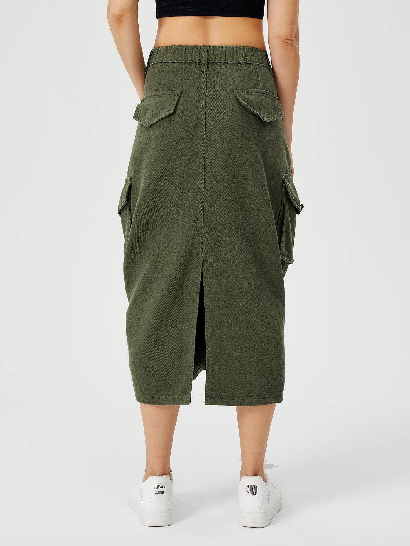 Women Casual Street wear High waisted Pencil Midi Cargo Skirt