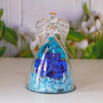 Boîte cadeau Fleur Éternelle Ange Sous Cloche Verre Rose Séchée Boîte Cadeau Pour Noël Nouvel An Saint Valentin Décoration Maison