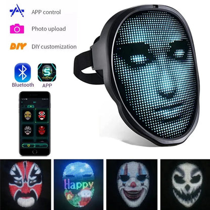 LED Luminous Face Mask – Full-Color Changing Rechargeable Halloween Party Mask