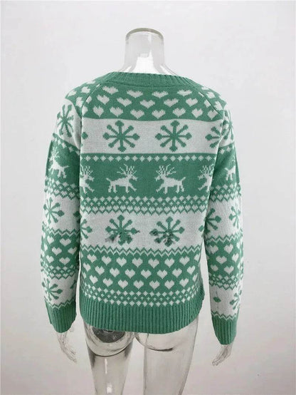 Elk Autumn And Winter New Knitted Round Neck Women's Christmas Snowflake Pullover Women's Sweater