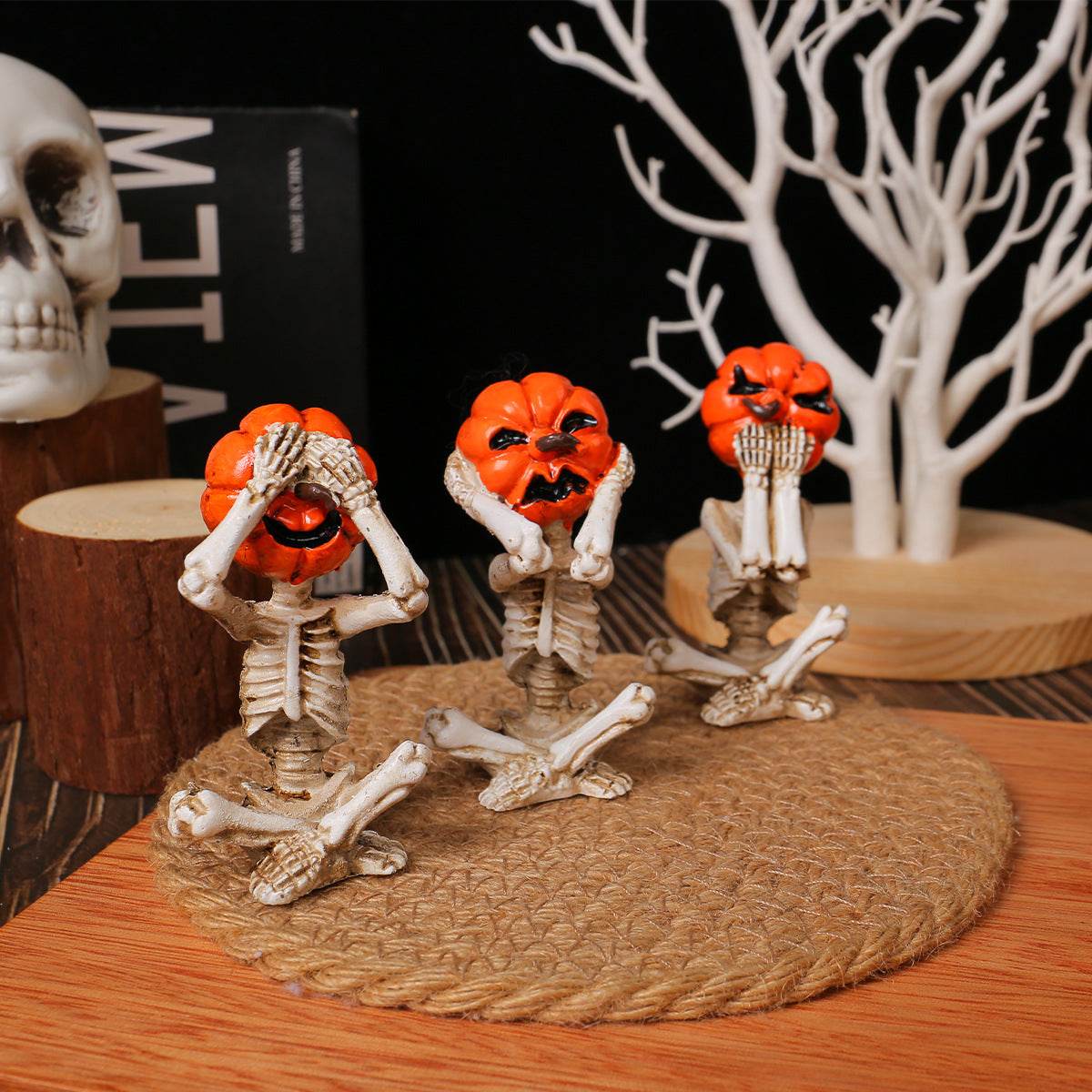 Ornements de poupée tête de citrouille en forme de crâne, accessoires de décoration d'Halloween pour la maison