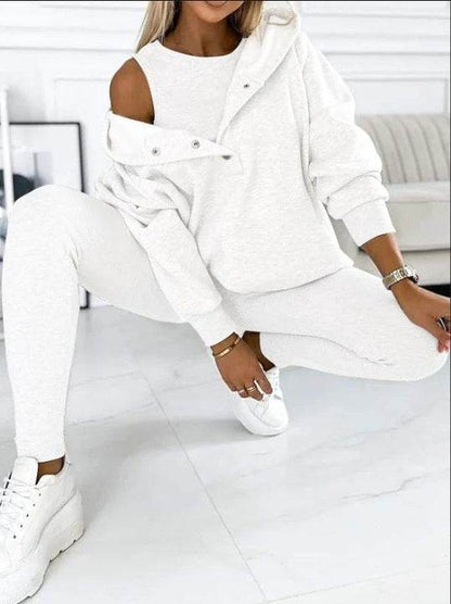 3pcs Women Hoodie Athleisure Outfit set sweatsuit set