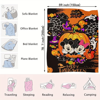 Disney Mickey and Minnie Halloween Flannel Throw Blanket, Traditional Style, All Seasons Stain Resistant, Digital Print Polyester, Multipurpose Knitted Bedding with Vibrant Patterns, Easy Care - Dry Clean Only