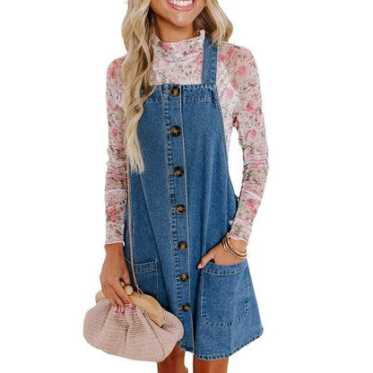 Loose Mini Denim Brace Jeans Jumper Dress