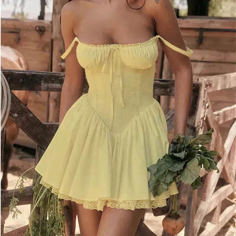 Elegant Chic Women Suspender Mini Skater Dress Summer Fashion Lace-up Slim Waist Pleated Short Dresses For Evening Party Cocktail Occasions
