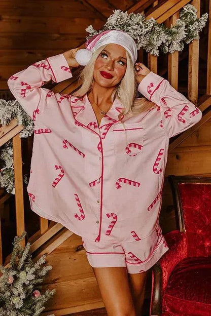 Satin Printed Santa Claus Two-piece Suit Home
