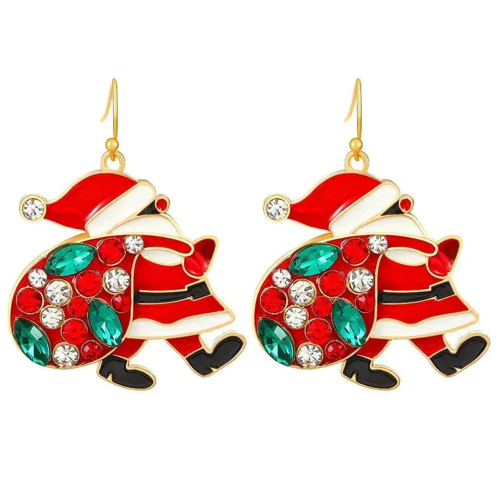 Boucles d'oreilles Père Noël mignonnes personnalisées avec strass colorés Boucles d'oreilles de Noël tendance pour femmes Bijoux