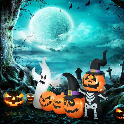 HOMCOM 7.5ft Halloween Inflatables Pumpkin Ghost Family, Blow Up Halloween Decorations Outdoor LED Yard Display, Waterproof