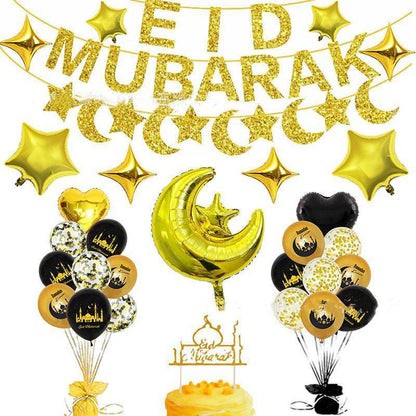 Eid Ramadan Latex Aluminum Film Balloon Combination Glitter Paper