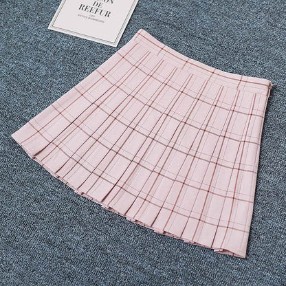 Mini Plaid Pleated High Waist Skirt A- Line Skirt