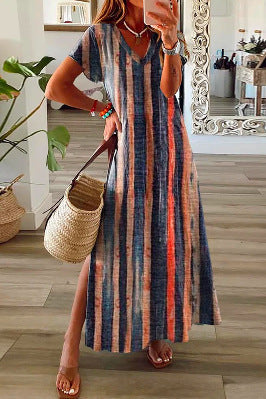 Women’s Elegant 3D Print Summer Dress – Split Hem Mid-Length Fashion Dress