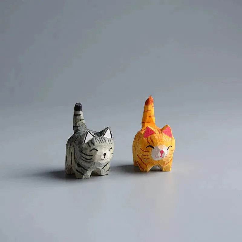 Creative Decorative Hand carved wooden Cat Trinkets Ornaments