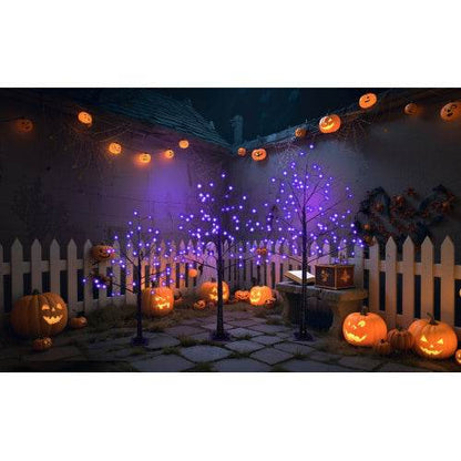 3 Pac Halloween Spooky Tree With Purple Lights, 4FT 5FT And 6FT, Lighted Black Tree For Halloween Decoration