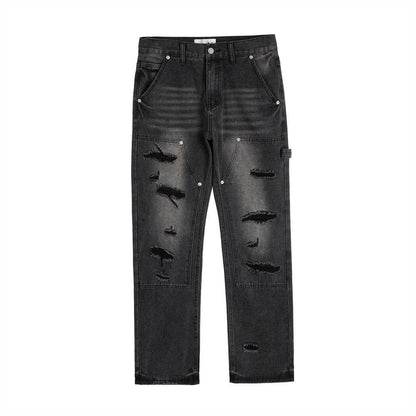 Punk Beggar Ripped Denim Straight-leg Trousers Men Jeans