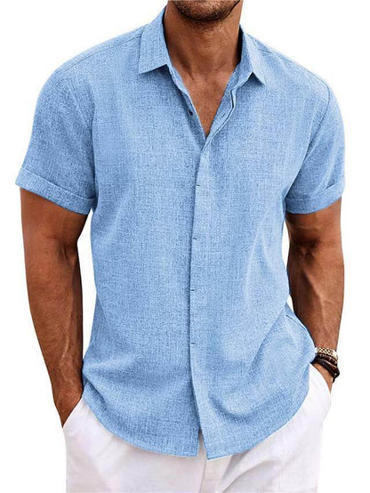 Men's Solid Color Loose Linen Short-sleeved shirt
