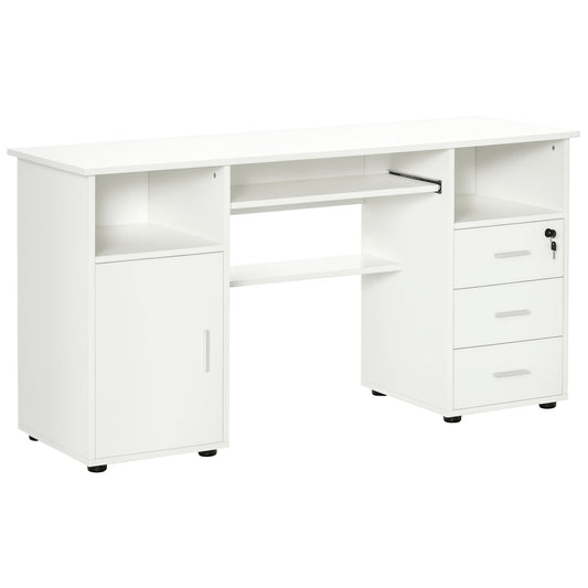 Bureau informatique Bloom de 57 pouces avec tablette coulissante pour clavier et tiroirs de rangement – Blanc