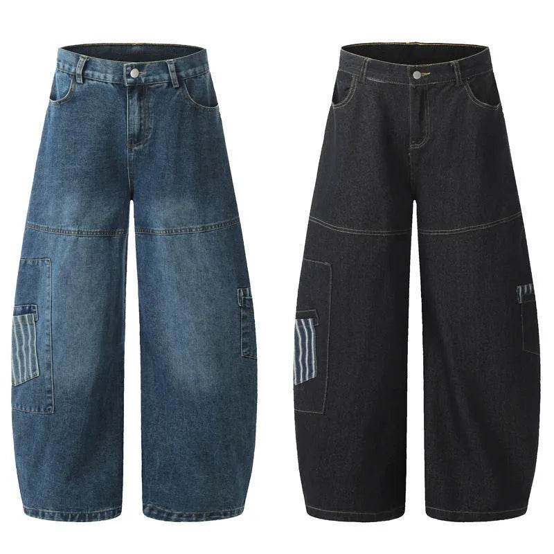 Jean ample unisexe avec poche vintage à rayures et coutures de machette de style américain