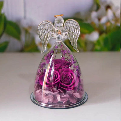 Boîte cadeau Fleur Éternelle Ange Sous Cloche Verre Rose Séchée Boîte Cadeau Pour Noël Nouvel An Saint Valentin Décoration Maison