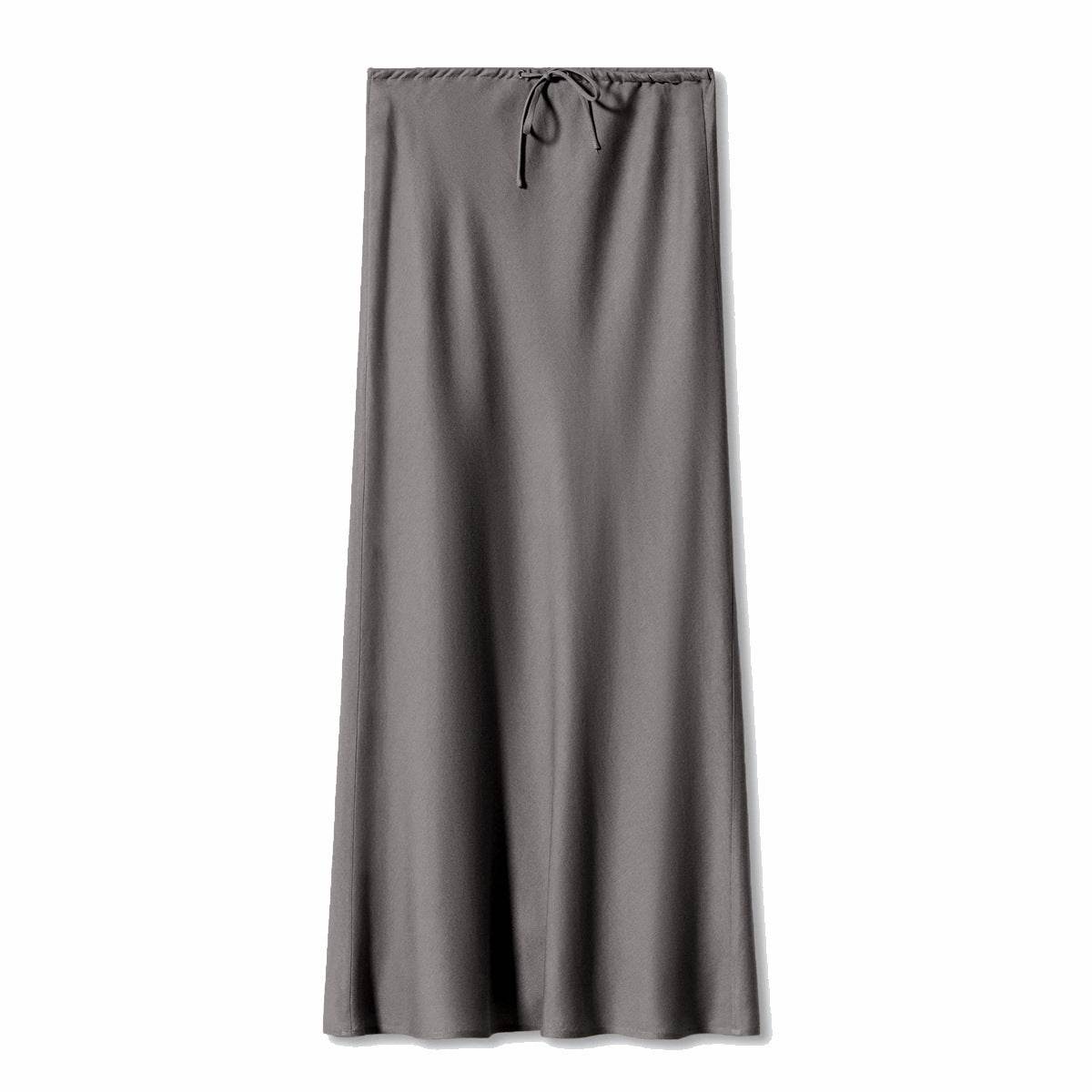 High Quality Satin Silk High Waist Drawstring Lace-up Solid Women Satin Midi Skirt