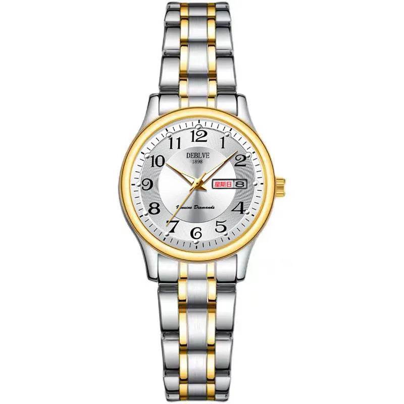 Ultra-Thin Stainless Steel Strap Watch, Double Calendar, Luminous, Waterproof