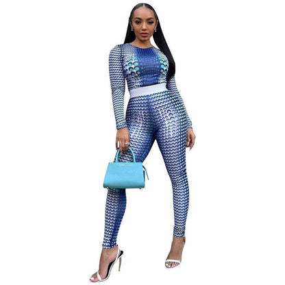 Fashion Skinny 2pcs Printed Athleisure Outfit women