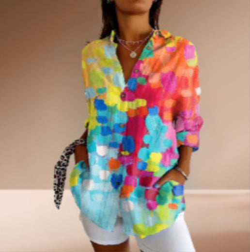 Women’s Floral Print Long-Sleeve Button Shirt – Casual Printed Cardigan Top | Sizes XS–5XL