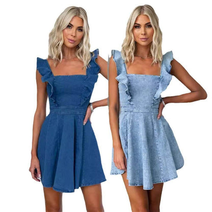 Robe mini évasée en jean décontractée pour femme