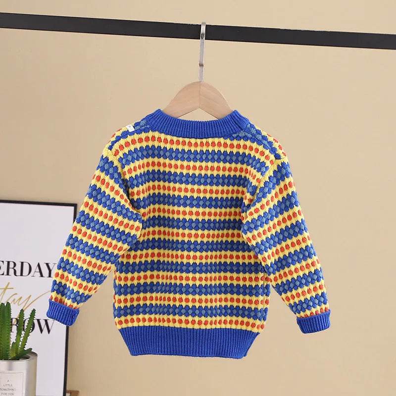 Children Rainbow Stripes Baby Round Neck Pullover Sweater Kids