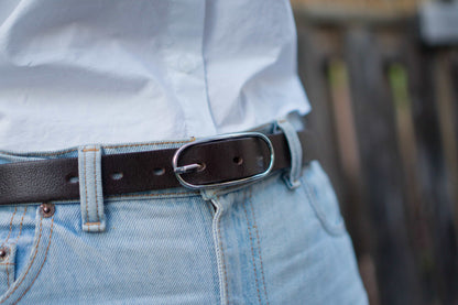 Aika - Black Leather Waist Belt with Oval Buckle - Made in Canada