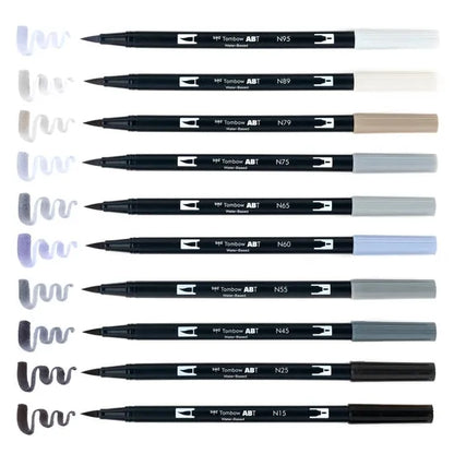 Tombow - Dual Brush Pen Art Markers: Greyscale - 10-Pack