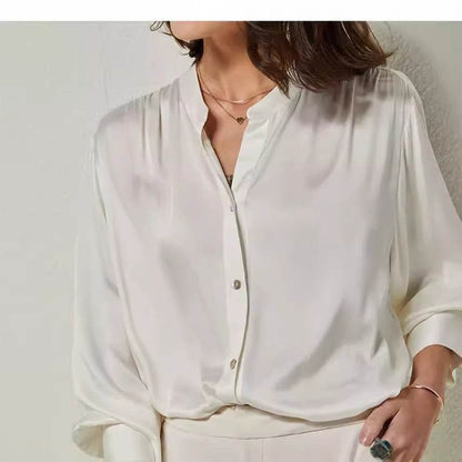 Chemise en soie simple et ample pour femmes, style décontracté, pour l'automne