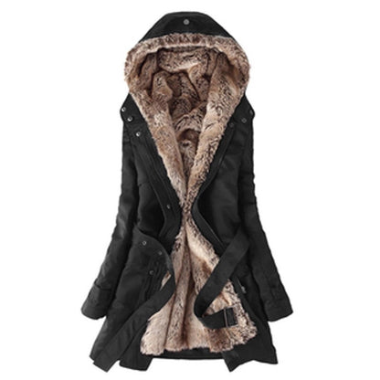 Women's Wool-Lined Mid-Length Cotton Coat – Detachable Lining Long-Sleeve Outerwear