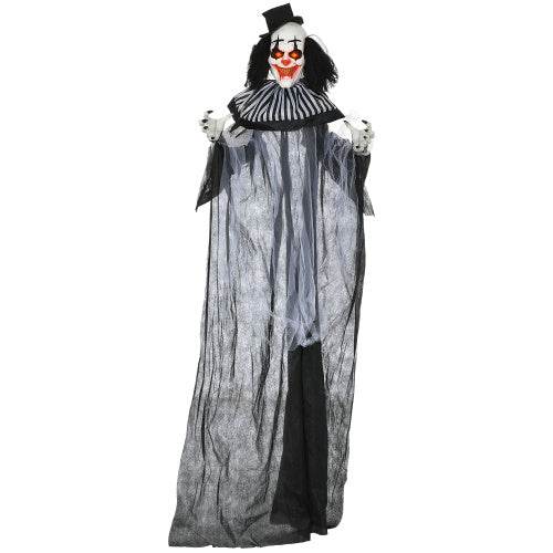 HOMCOM 6 Life Size Outdoor Halloween Decoration, Classic Black And White Striped Clown Animatronic, Sound And Motion Activated Animated Prop With Light Up Eyes  Sounds