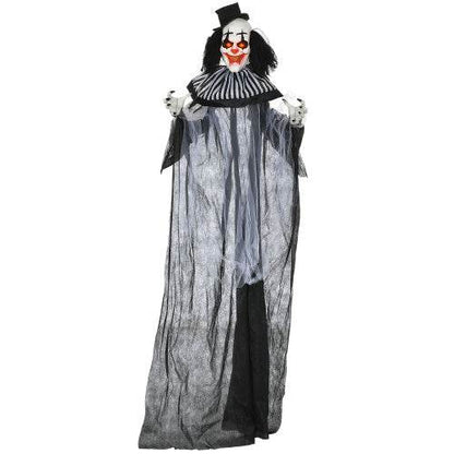 HOMCOM 6 Life Size Outdoor Halloween Decoration, Classic Black And White Striped Clown Animatronic, Sound And Motion Activated Animated Prop With Light Up Eyes  Sounds