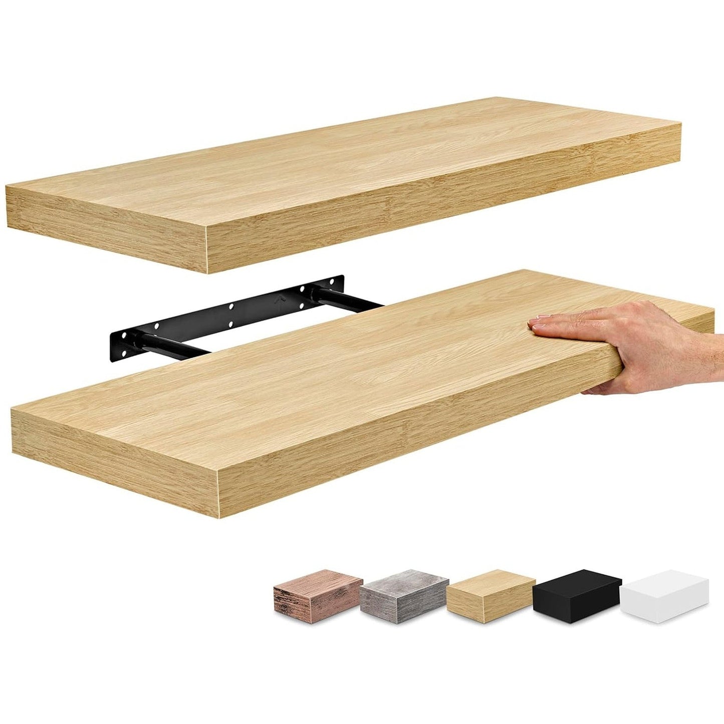One-Line Floating Wall Shelf – 3-Tier Wooden Bamboo Wall-Mounted Storage Shelf
