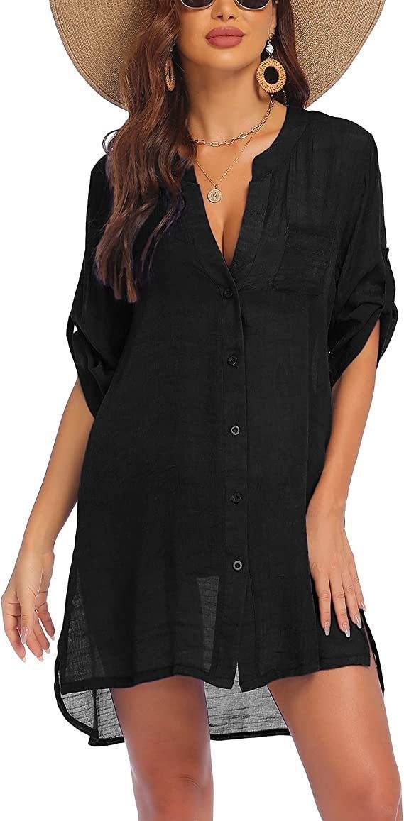 European And American Sun Protection Women Beach Linen Shirt dress