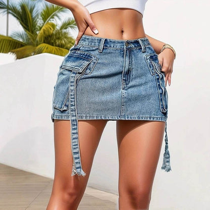 Mini-jupe en jean taille basse Y2K pour femme Jupe courte en jean style cargo crayon vintage pour filles Jupe de soirée féminine Streetwear Club