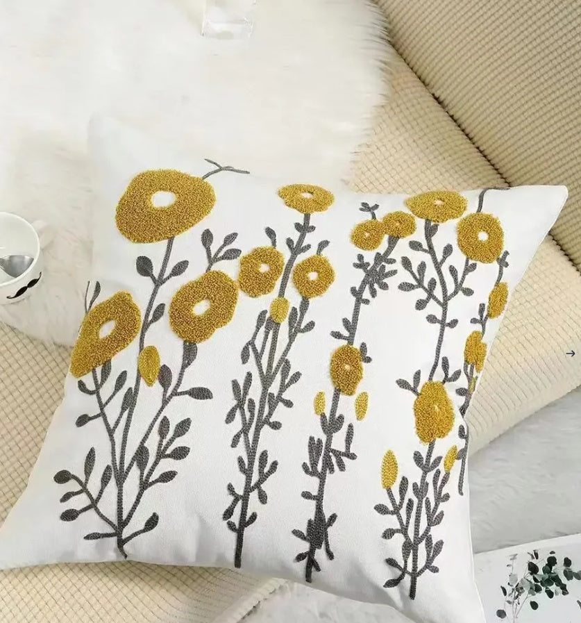 Decorative Floral Embroidered Pillow Cover