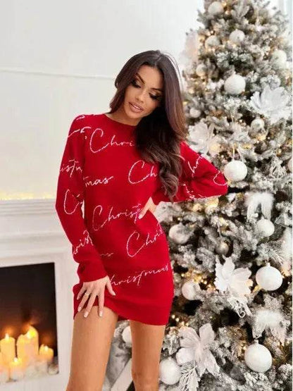 Winter Sweater jacquard Mini Christmas sweater dress