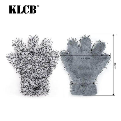 KLCB Serviette de nettoyage de voiture en polaire corail double face douce, en fibre ultra-fine, pour un lavage de voiture scientifique sans endommager la carrosserie, gants de lavage de voiture à cinq doigts.