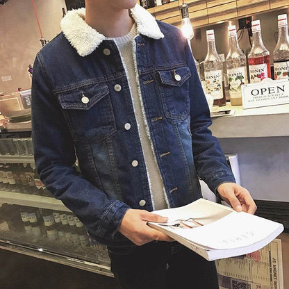 Winter Fleece-lined Denim Coat For Men Thickened Jeans jacket