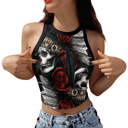 Halloween Printed Skeleton Skull Vest crop Top For Women