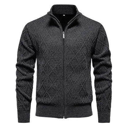 2025 Fall Winter Men Fleece-lined Thick Stand Collar Sweater Cardigan for men